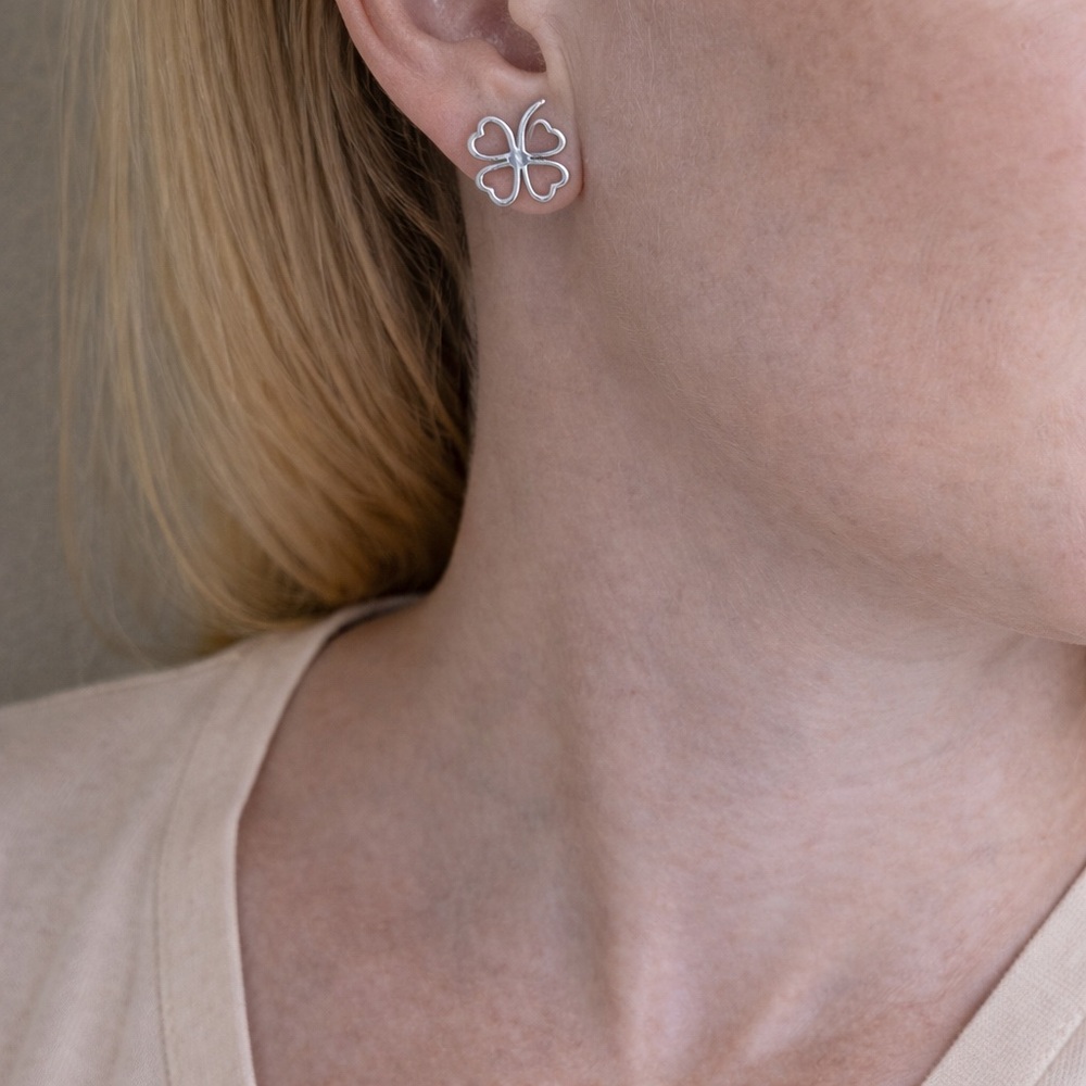 Boutique Sterling Silver Four Leaf Clover Stud Earrings |